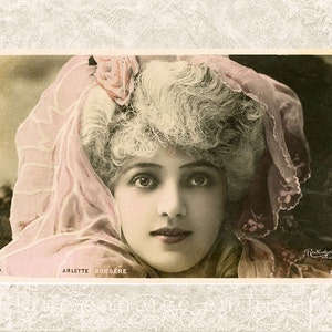 Digital Postcard Download - Victorian Woman Photo - Antique Postcard Photo of Woman - Old Vintage Postcard - Printable JPG INSTANT DOWNLOAD