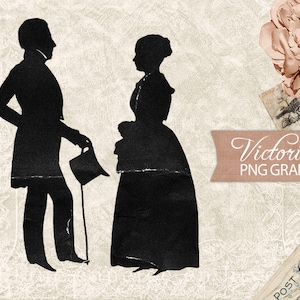 Digital People silhouette Clipart - Antique Man & Woman Black Graphic Victorian Girl Printable Download -  PNG Illustration INSTANT DOWNLOAD