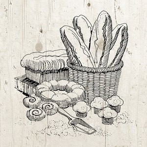 Grafica da cucina per dolci - Arte da cucina per pane e prodotti da forno - Clipart vintage per trasferimento di album di ritagli DOWNLOAD IMMEDIATO