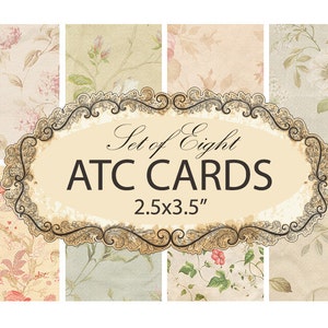 Printable ATC Cards - Digital Sheet Set of 2.5x3.5 Sized Cards - Scrapbook Paper - Floral Flower Background - INSTANT DOWNLOAD - Sheet of 8