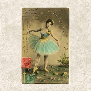 Digital Postcard Download - Victorian Ballet Photo Antique Postcard Photo Ballerina - Old Vintage Postcard - Printable JPG INSTANT DOWNLOAD
