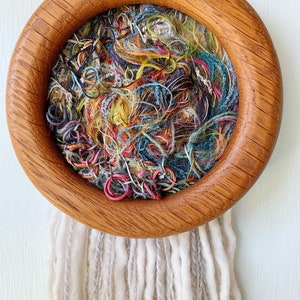 Embroidery Wall Hanging - Wall Decor - Woven Wall Hanging - Tapestry Weave - Fiber Art - Textile in Wood Frame - Colorful - Modern