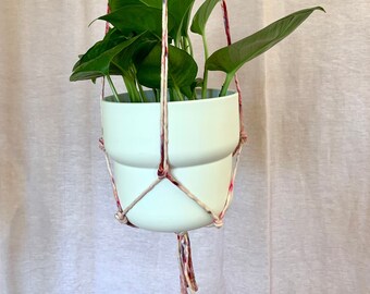 Plantenhanger geverfd macramé: roze gespikkeld katoenen koord, modern decor