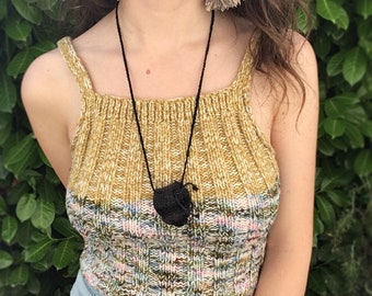 Knit Amulet Pouch Necklace: Cotton Silk Stone Holder