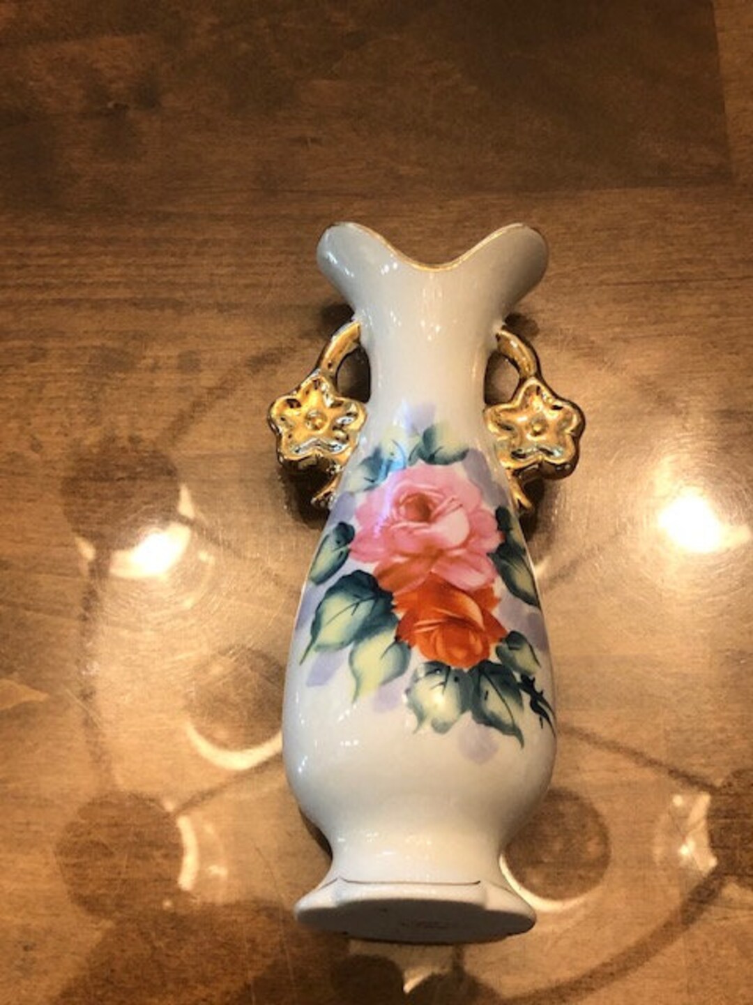 Vase : Vintage Japan Floral Decorative Vase -22k Gold Paint Trim