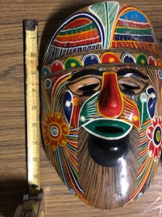 Tribal Mask : Vintage Hand Painted Terra Cotta Ma… - image 5