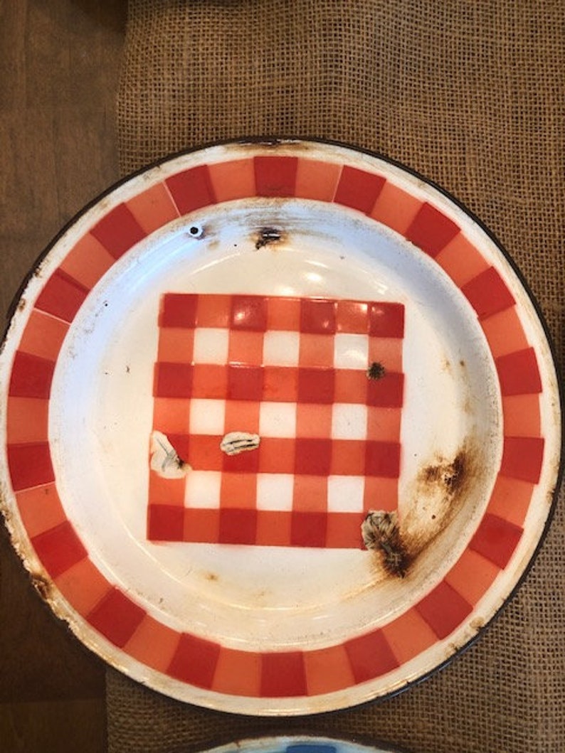 Metal Plates Antique set of 4 enamel coated metal Dinner Etsy