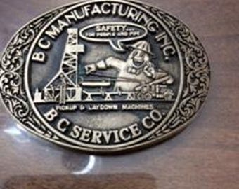 Solid Brass Western Belt Buckle - BC Manufacturing, Inc. Service Co. Pickup & Laydown Machines - vintage