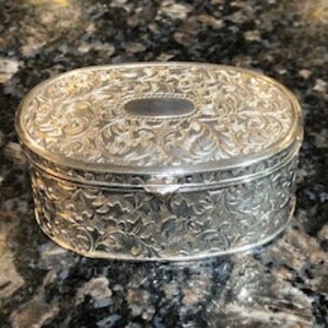 Jewelry - Trinket Box: Silverplate red felt lined small trinket/Ring Box.  Very nice condition.