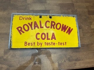 Sign : Royal Crown Cola -yellow & Red Embossed Lettering Vintage