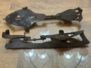 Antique 1890s Clamp-on Ice Skates: Union Hardware Co. Steel Decor