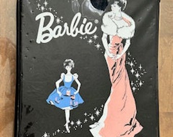 Vintage 1962 Barbie Case with 1960s Barbie and Ken Dolls.