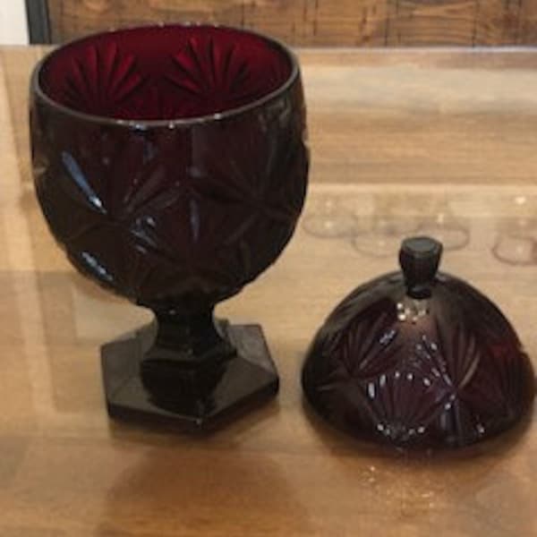 Red Glass Compote Etsy