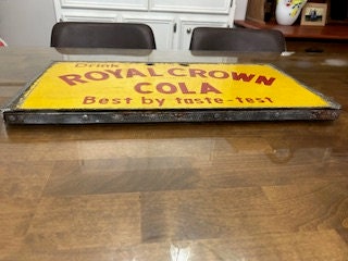 Sign : Royal Crown Cola -yellow & Red Embossed Lettering Vintage