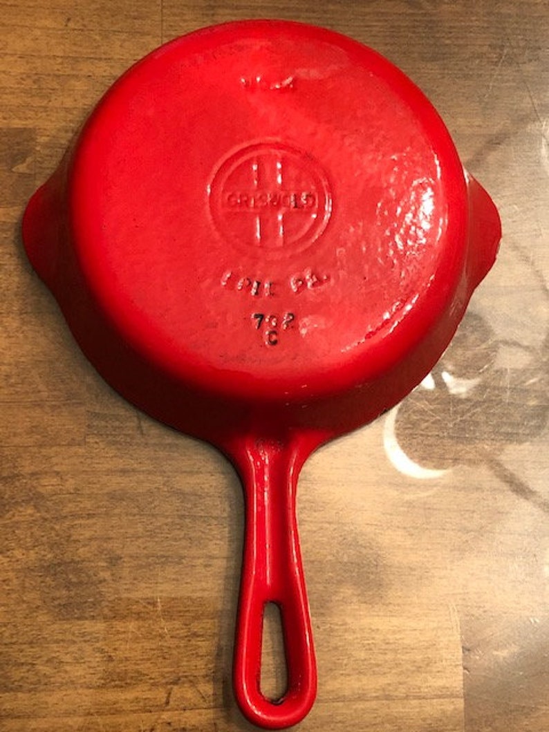 Griswold Griswold 702C 4 Red Enamel Cast Iron Frying Pan Etsy UK