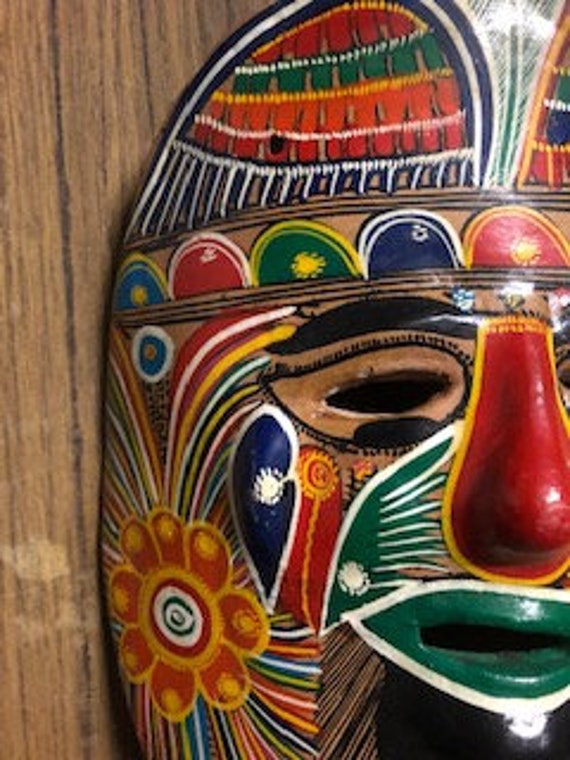 Tribal Mask : Vintage Hand Painted Terra Cotta Ma… - image 2