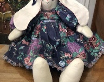 Bunny Doll - Hand Crafted -Made : 20&#39;&#39; tall Bunny Doll with straw hat. Vintage 1970&#39;s
