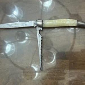 Pocket knife- Hammer Brand Sportsman USA - 2 blade fishing pocket knife with leather knife case - 1950&#39;s era .