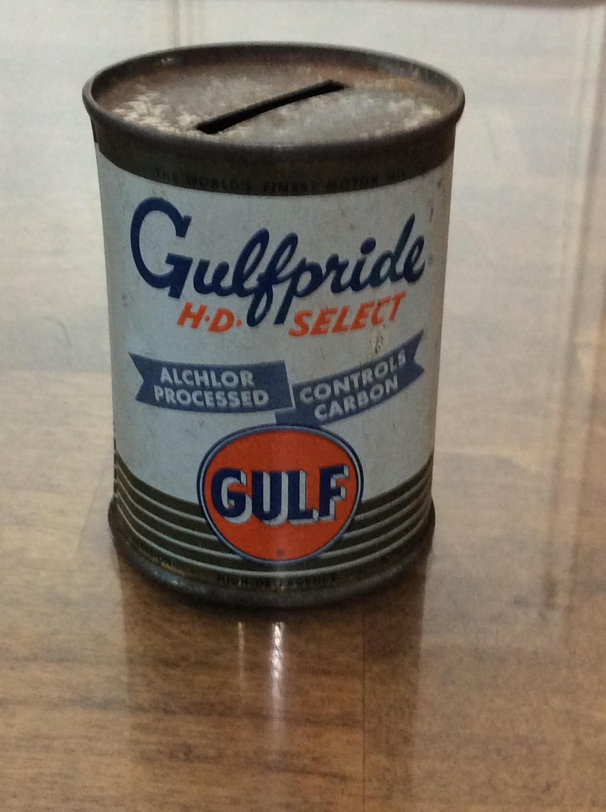 Gulf Oil Can Bank - Gulfpride H-D- Select Metal Motor Oil Can Bank