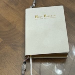 Religious Book - Holy Bible- Vintage King James version-Jeweled bookmarks included- All black print pages.