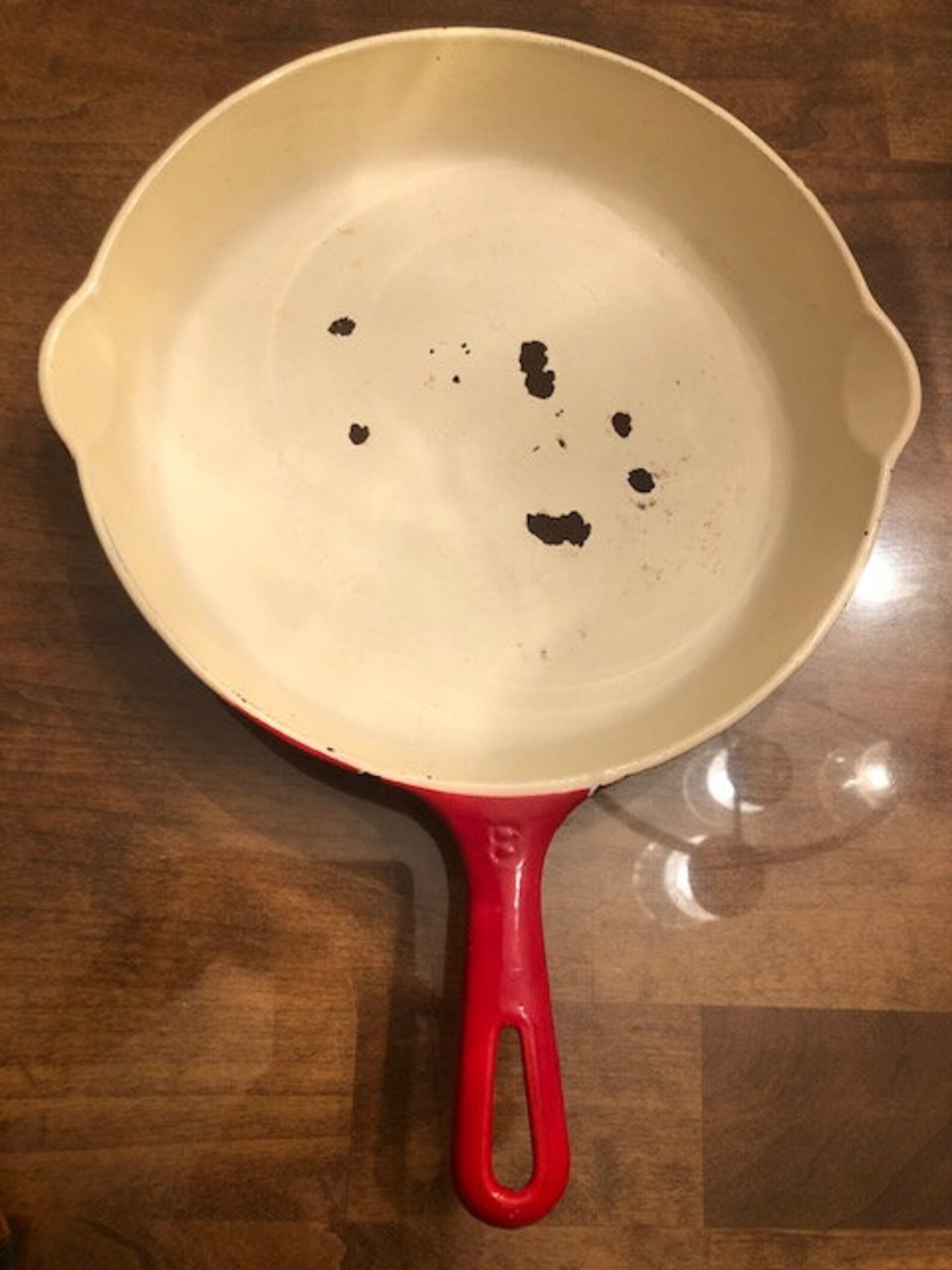 Griswold Griswold 704 Red Enamel Coated Cast Iron Frying Pan Etsy