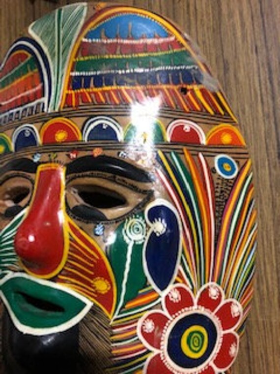 Tribal Mask : Vintage Hand Painted Terra Cotta Ma… - image 3