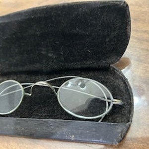 Antique Gold Rim Eye Glasses - with original Black metal Eyeglass Case