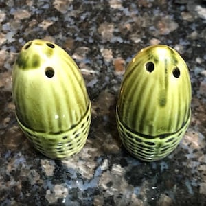 Salt and Pepper shaker set - Vintage Glazed Ceramic Melon in a Basket Salt and Pepper shaker set.