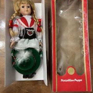 Vintage Porcelain Doll – Collectible Foreign Porzellan Puppe, Original Box imagem 2