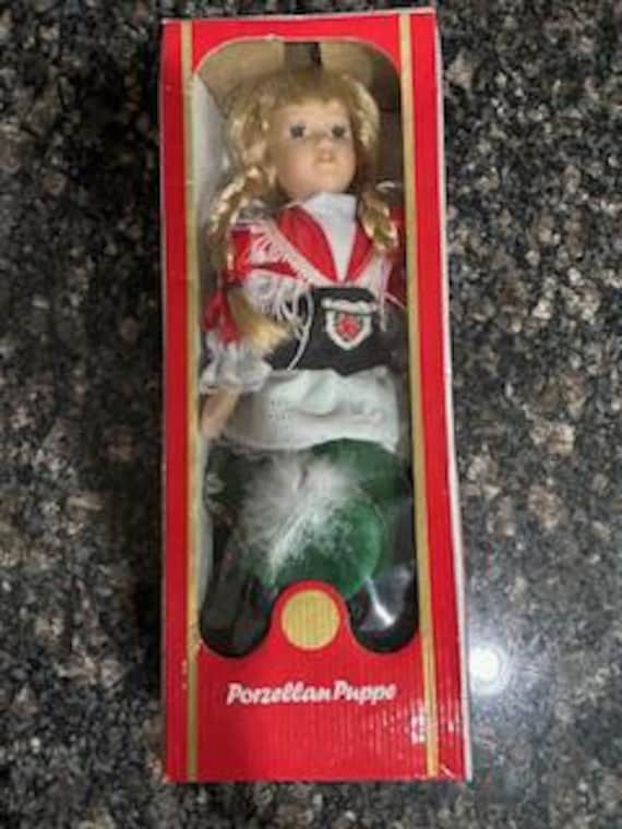 Porcelain Doll - Porzellan Puppe foreign doll. Never used condition ( Like new) in original box- Vintage collectible .