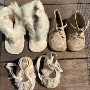 Baby Shoes: Antique 3 pairs - baby shoes - boots. Nice condition for age- collectible.