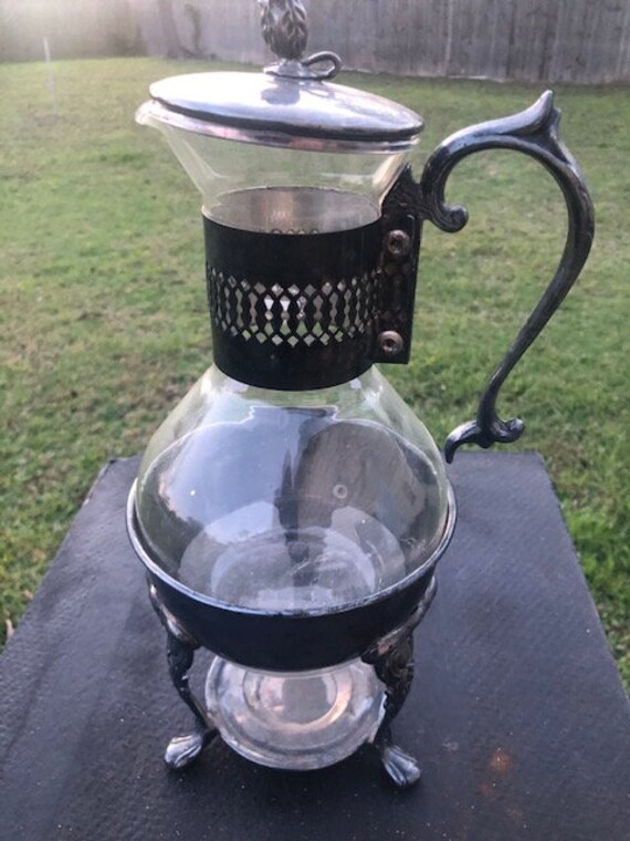 Carafe Vintage Glass Carafe With Silver Metal Pot Base. Etsy