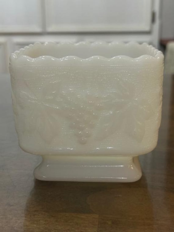 Milk Glass Compote- Candy Dish: Grape theme- Vintage