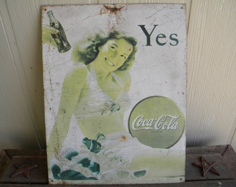 Vintage Coca Cola Metal Sign: 1980s Reproduction, 16'' Tall