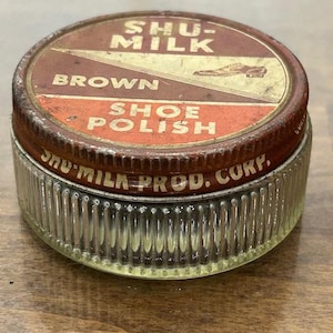 Shoe Polish Jar - SHU-MILK Shoe Polish Jar-  glass shoe polish jar - Antique collectible
