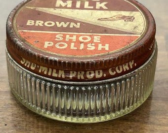 Antique SHU-MILK Brown Shoe Polish Glass Jar