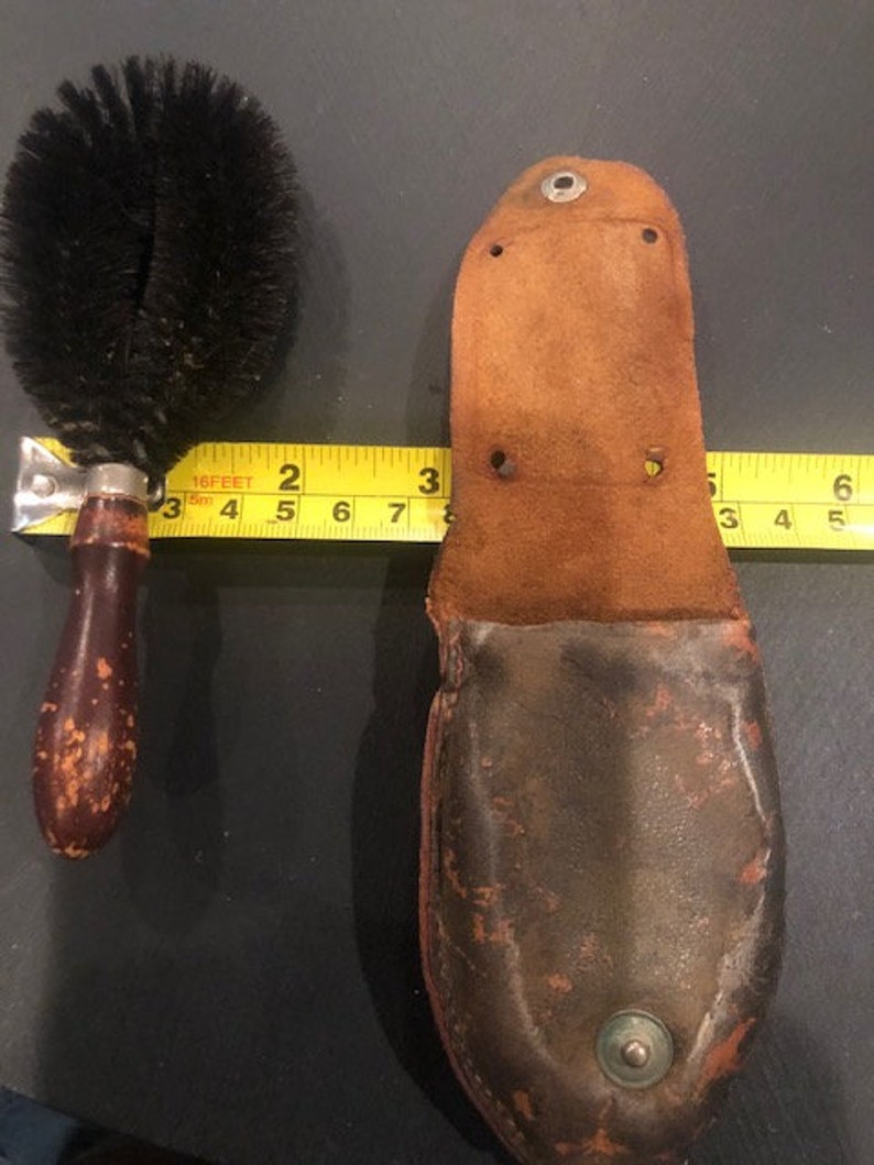 Small Travel Hand Brush with Leather Case antique image 7