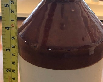 Antique Glazed Ceramic Mercury Crock Jug: Early 1900s Pharmaceutical Decor