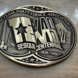 Texas Sesquicentennial solid brass Western belt buckle -  1836 - 1986 - Numbered collector series.