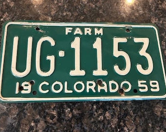 Vintage 1959 Colorado FARM Truck License Plate: UG-1153