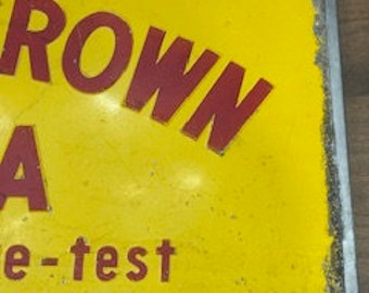 Sign : Royal Crown Cola -yellow & Red Embossed Lettering Vintage