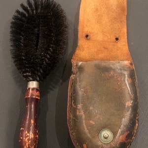 Small Travel Hand Brush with Leather Case antique image 1