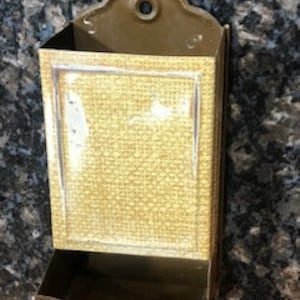 Match Box Holder- metal wicker weave theme matchbox holder - Antique : 1950&#39;s era