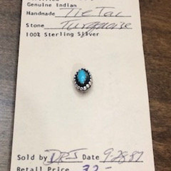 Zuni Native American Tribe Turquoise and 100% sterling silver Tie Tac - 1987