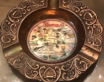 Copper metal colorful hand painted Hawaii souvenir Ash Tray - Vintage - collectible