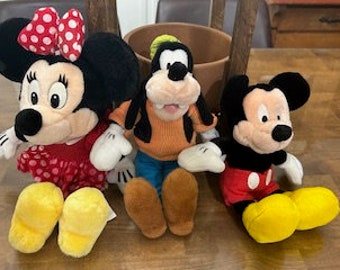 Vintage Disney Bean Bag Plush Set – Minnie, Mickey, Goofy
