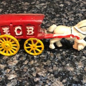 Cast Iron horse drawn Ice wagon - Mid century cast iron toy. Antique Collectible -