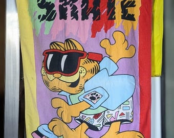 Garfield SKATE strandlaken 1978 vintage retro zeldzame kleurrijke badstof stripfiguur cartoon