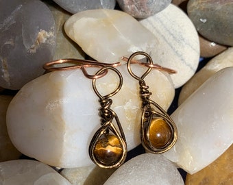 Tigers Eye Earrings Handmade Wire Wrapped earrings