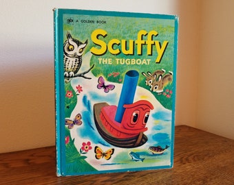 1955 Scuffy the Tugboat and His Adventures Down the River by Gertrude Crampton & Illustrations by Tibor Gergely, A Golden Book, Hardcover